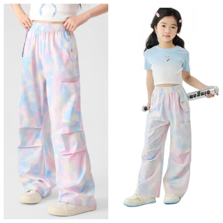 กางเกงคาร์โก้เด็กผู้หญิง Cargo Pants for Kids Girls กางเกงเด็กผู้หญิง น้ำแข็งเส้น ระบายอากาศได้สะดวกสบาย เอวสูง หลวม 130-160cm【จัดส่งจากประเทศไทย】