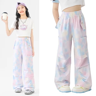 กางเกงคาร์โก้เด็กผู้หญิง Cargo Pants for Kids Girls กางเกงเด็กผู้หญิง น้ำแข็งเส้น ระบายอากาศได้สะดวกสบาย เอวสูง หลวม 130-160cm【จัดส่งจากประเทศไทย】