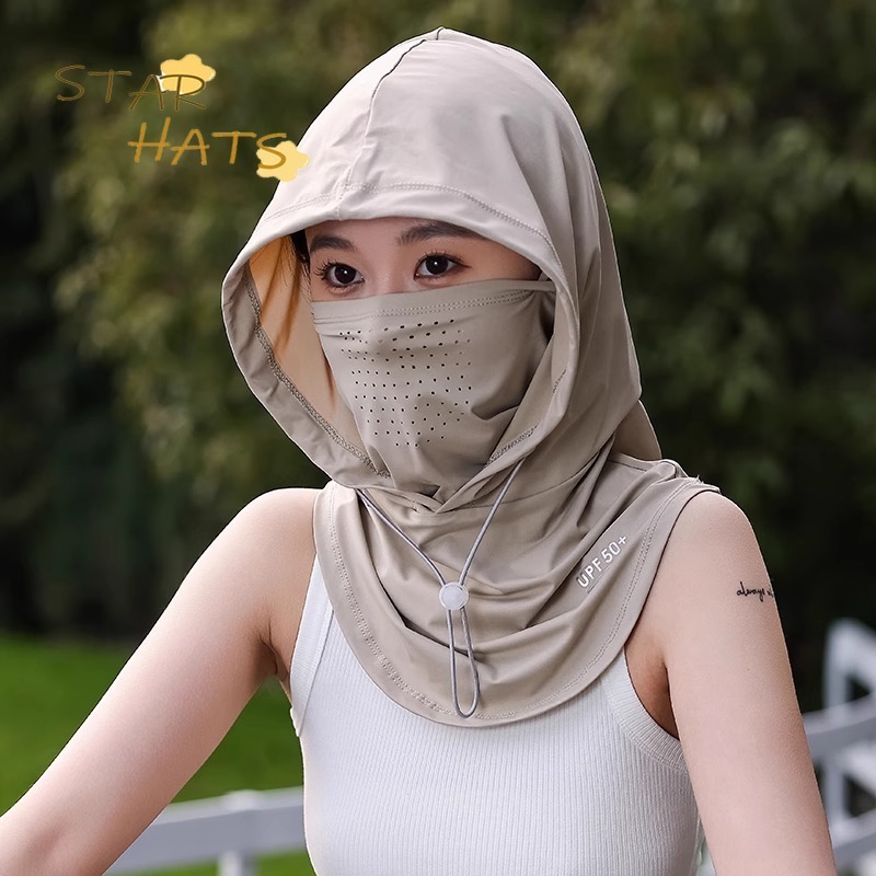 In stock หน้ากากป้องกันแสงแดดสำหรับผู้หญิง ,ฤดูร้อนหน้าเต็ม 2025 หน้ากากป้องกัน UV ผ้าไหมน้ำแข็งใหม่