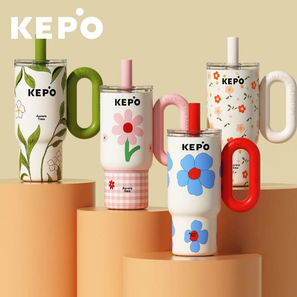 [ใหม่] KEPO ถ้วยน้ําเคลือบเซรามิก 316 ถ้วยเก็บความร้อนสแตนเลสถ้วยกาแฟความจุขนาดใหญ่ถ้วยฟางรถที่เก็บของเย็น 900ML