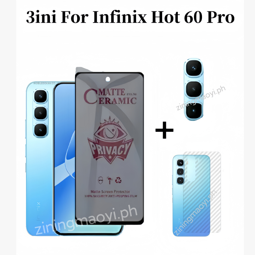 3in1 Infinix Hot 60 Pro For Hot 60i Hot 50i Hot 50 4G Privacy Ceramic film ปกป้องหน้าจอและฟิล์มเลนส์และฟิล์มด้านหลัง