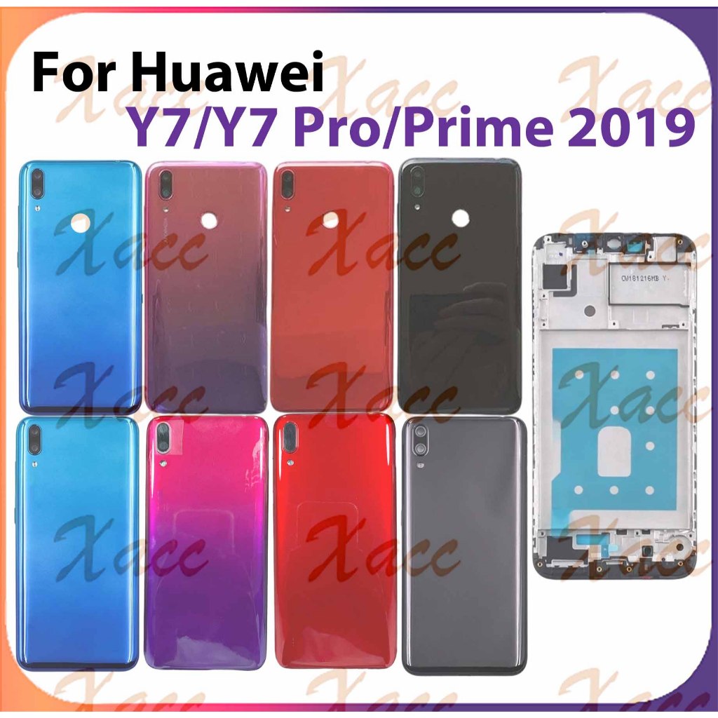 สําหรับ Huawei Y7 2019 Y7 Pro 2019 Y7 Prime 2019 แบตเตอรี่ฝาหลังชุดกรอบกลางปุ่มเลนส์กล้องกรอบ LCD กร