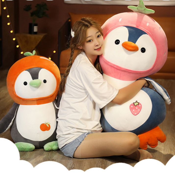 ตุ๊กตาเพนกวินน่ารักชุดผลไม้สตรอว์เบอร์รี&ส้ม | Cute Fruit Penguin Plush Toy | ตุ๊กตานุ่มหลายขนาด หมอนอิงกอด ของขวัญวันเกิดสำหรับเด็กและผู้หญิง