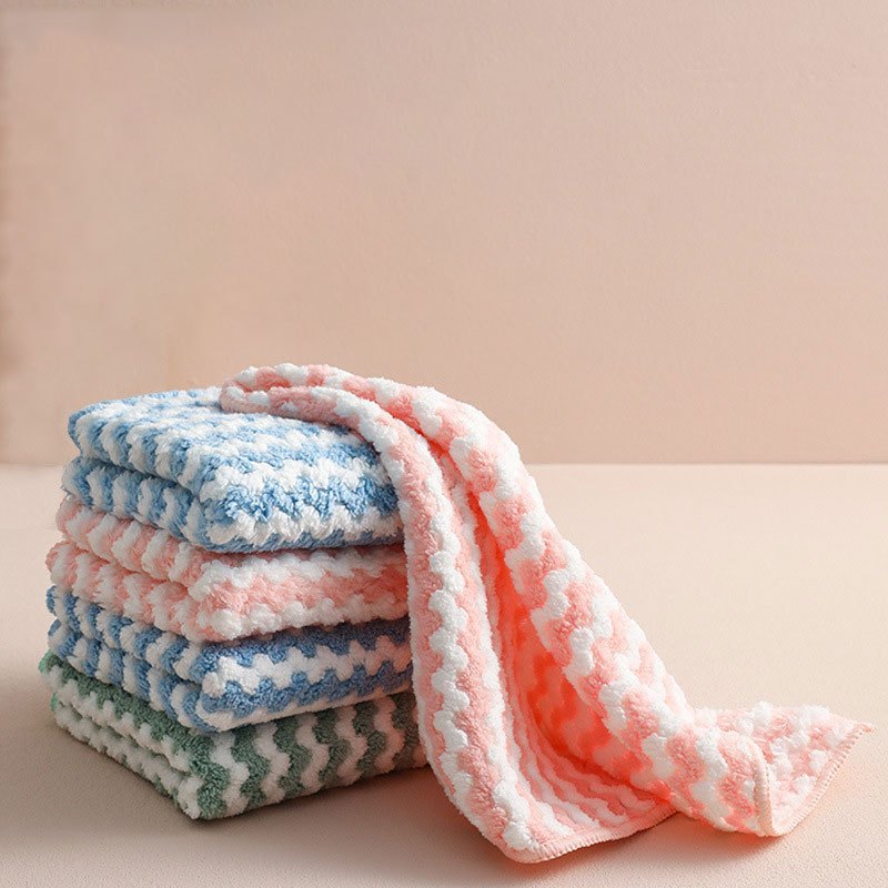 วันมก134139 Zp ทําความสะอาดห้องครัว Non-Oily Coral ขนแกะจานผ้าเช็ดตาราง Non-Linting หนา Catonic Water Ripple Rag