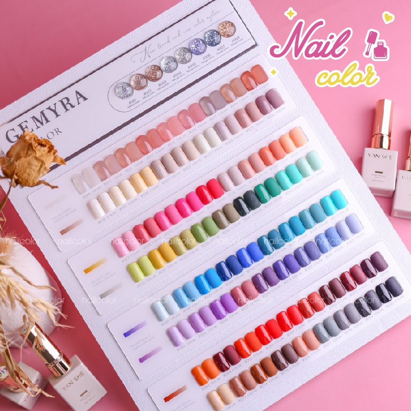 ✨สต็อกพร้อม🇹🇭🇹🇭 Gemira & YANSHE 80 สียาทาเล็บกาวชุดแต่งเล็บ (ฟรีสี Swatch+BASE+TOP) Macaron Color Series, ชุดแต่งเล็บ 80 สี
