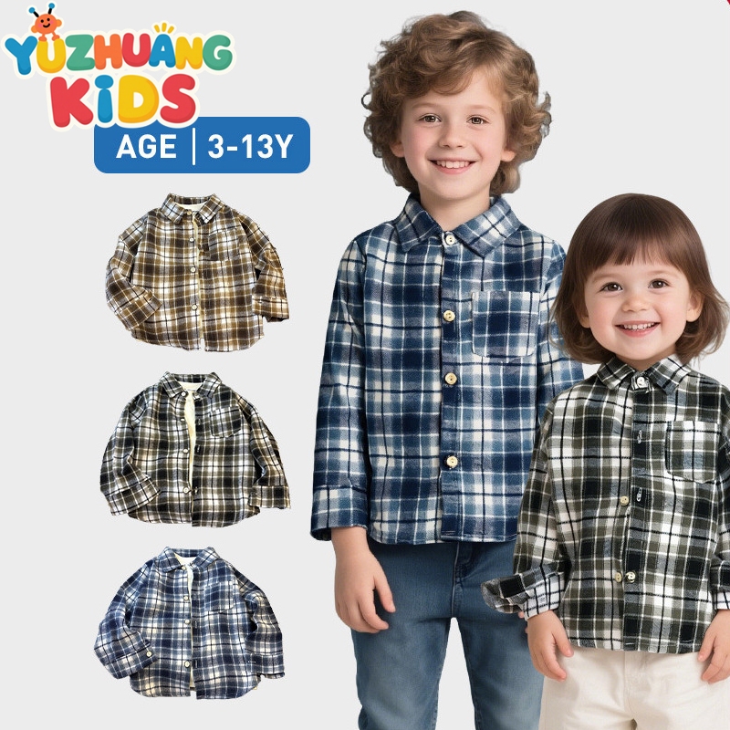 จัดส่งกทม.3-13Yrs เสื้อเด็กลายสก๊อตลายสบายเสื้อหลวม