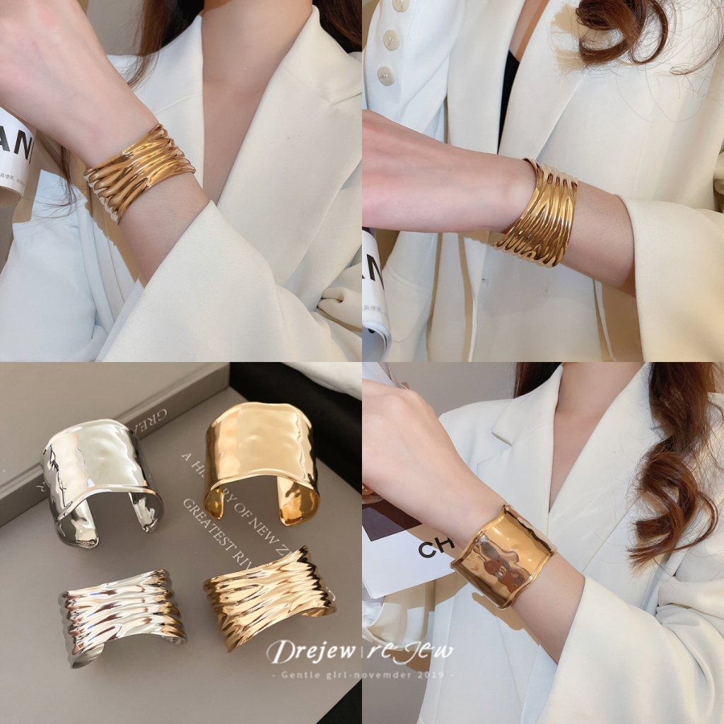เดรช ยุโรปและอเมริกาโลหะย่นเปิดสร้อยข้อมือที่ทันสมัยและหลากหลายอารมณ์สร้อยข้อมือการออกแบบเฉพาะรู้สึกเครื่องประดับมือ