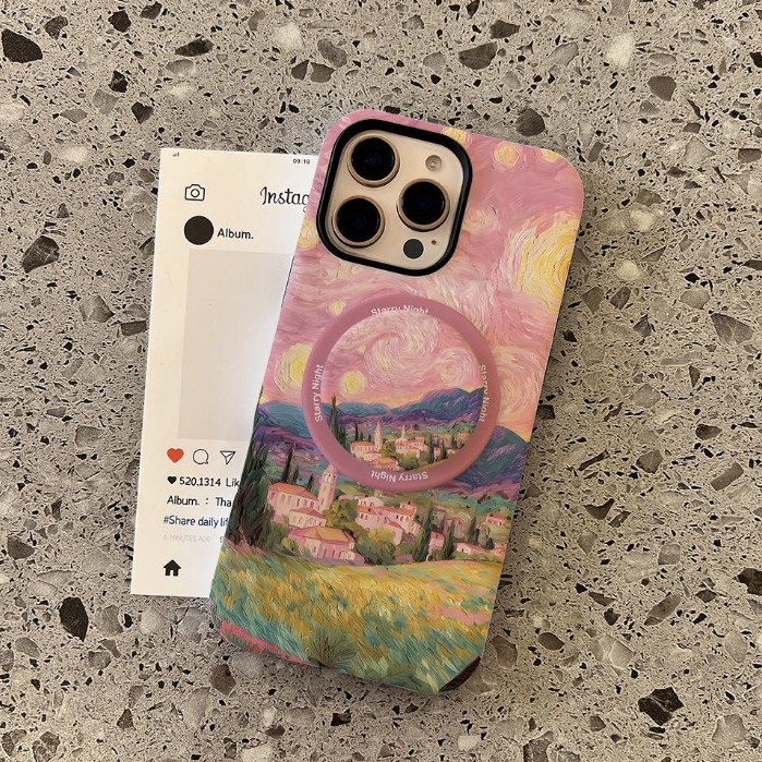 ภาพวาดสีน้ํามันรูปแบบแนวนอน 2-in-1 สําหรับ iPhone 11 12 Pro 13 Pro Max 15 Pro 15 Pro Max 14 Pro Max 16 Pro Max 16 Plus 17 Air 17 Pro 17 Pro 17 Pro Max 2-in-เคส1ตัว