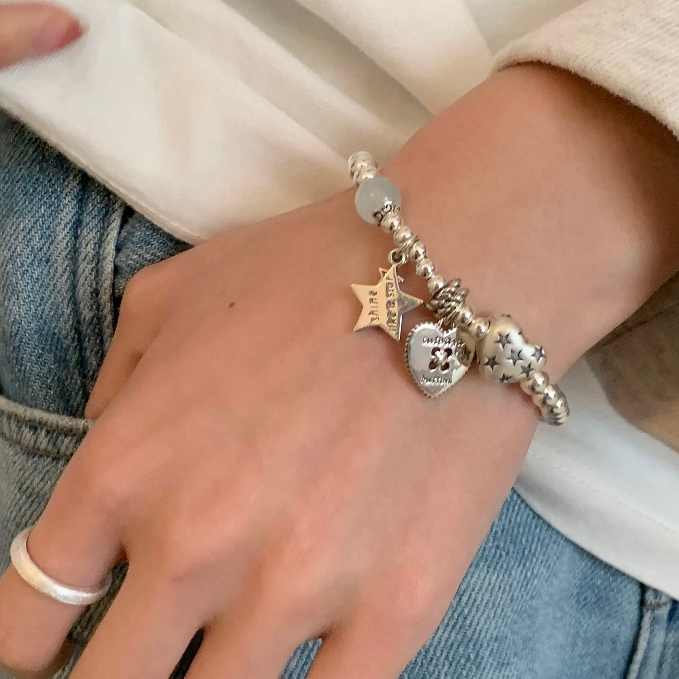 Simple Heavy Industry เงินสเตอร์ลิงลูกปัด Love Star สร้อยข้อมือหรูหรา Niche ประณีตฟรีสร้อยข้อมือแฟน ราคา ถูกที่สุด ดีลบีเคเค