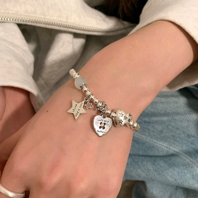 Simple Heavy Industry เงินสเตอร์ลิงลูกปัด Love Star สร้อยข้อมือหรูหรา Niche ประณีตฟรีสร้อยข้อมือแฟน ราคา ถูกที่สุด ดีลบีเคเค แกลเลอรีภาพที่ 6