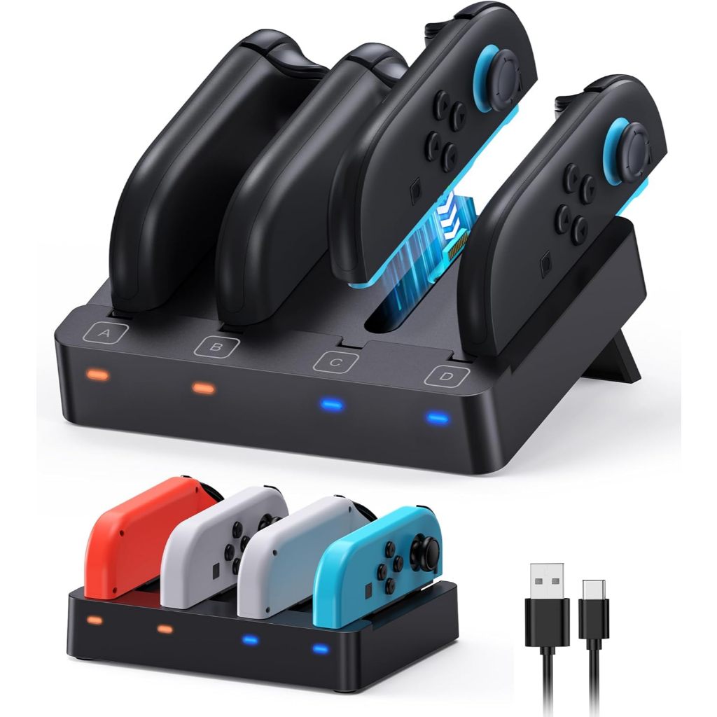 8 in 1 แท่นชาร์จสำหรับ Nintendo Switch 2 และ Nintendo Switch (OLED) Joy-Con - สีดำ