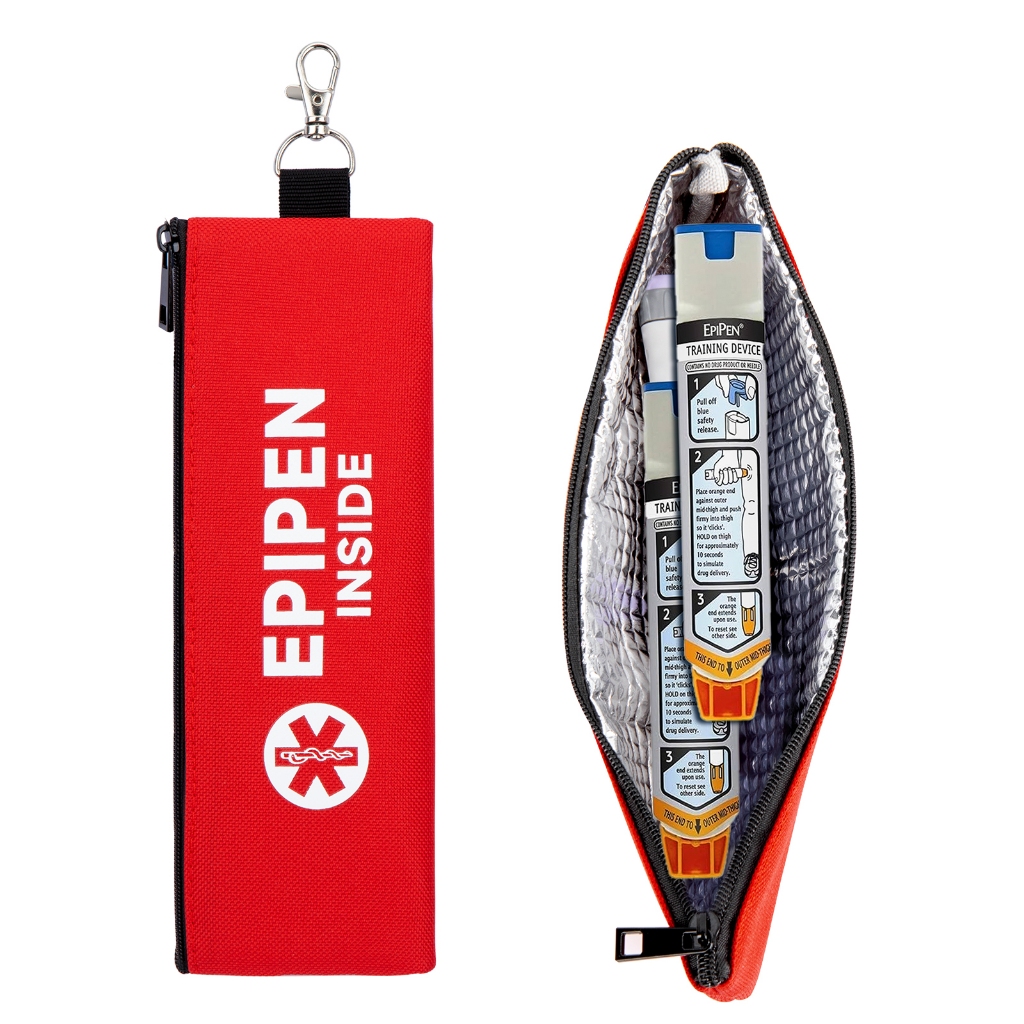 EpiPen Carry Case สําหรับ 2 EpiPens Insulated – Epipen Holder Bag with Carabiner, กันน้ํา สําหรับเดินทาง สําหรับภูมิแพ้ หอบหืด และฉุกเฉินกลางแจ้ง (สีแดง)