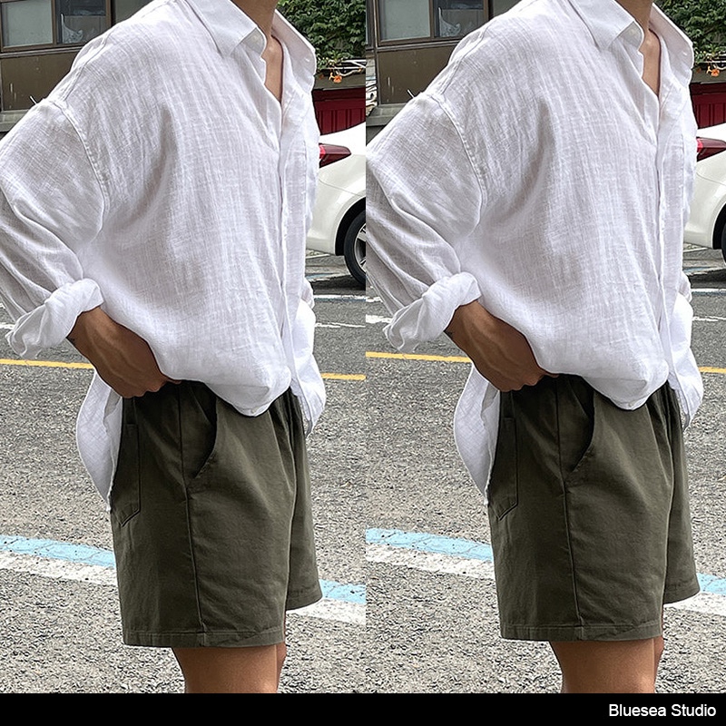 BS |shirt เสื้อเชิ้ตแขนยาวผู้ชาย เสื้อเชิ้ตแขนยาวธรรมดาเกาหลี เสื้อเชิ้ตกระดุม สบาย ไม่ยับง่าย เสื้อดำ