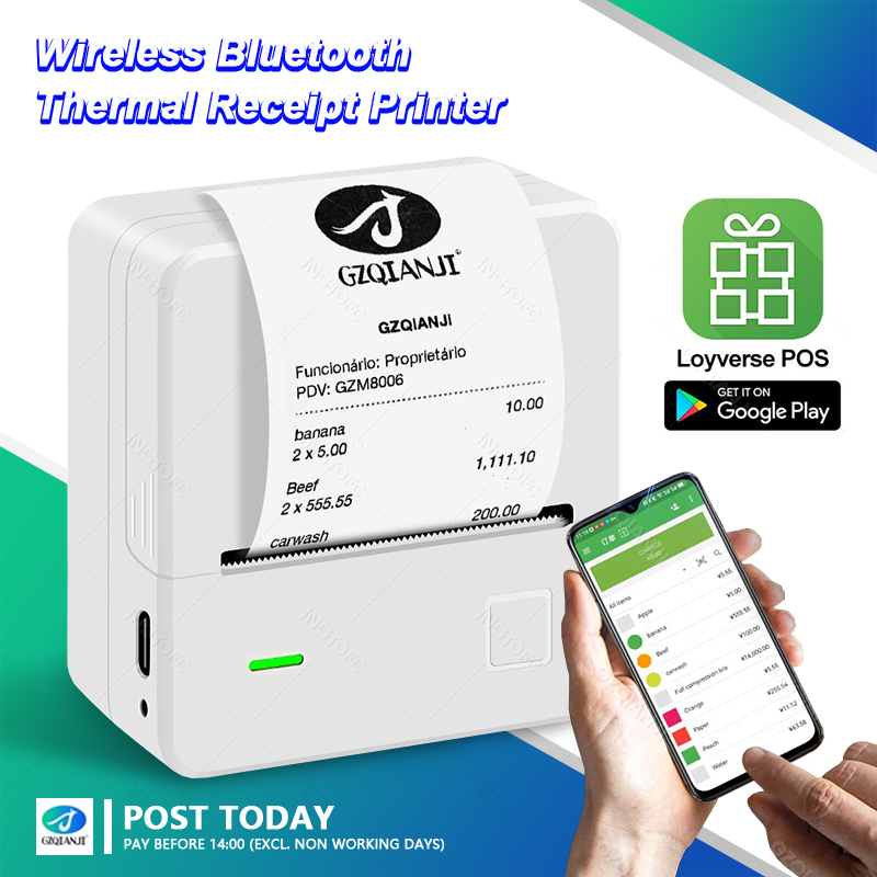 เครื่องพิมพ์ใบเสร็จความร้อนบลูทูธ 58 มม. ระบบ POS Loyverse Android