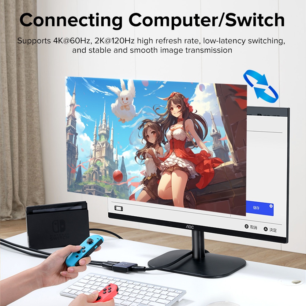 LLANO HDMI 2.0 Switcher, 2-in-1 Out / 1-in-2 Out, อะแดปเตอร์แยก HDMI 4K สองทาง 4K/60Hz 2K/120Hz, 20M, Converter สําหรับแล็ปท็อป / สวิตช์ PS4 PS/ทีวี/จอภาพ ราคา ถูกที่สุด ดีลบีเคเค แกลเลอรีภาพที่ 6