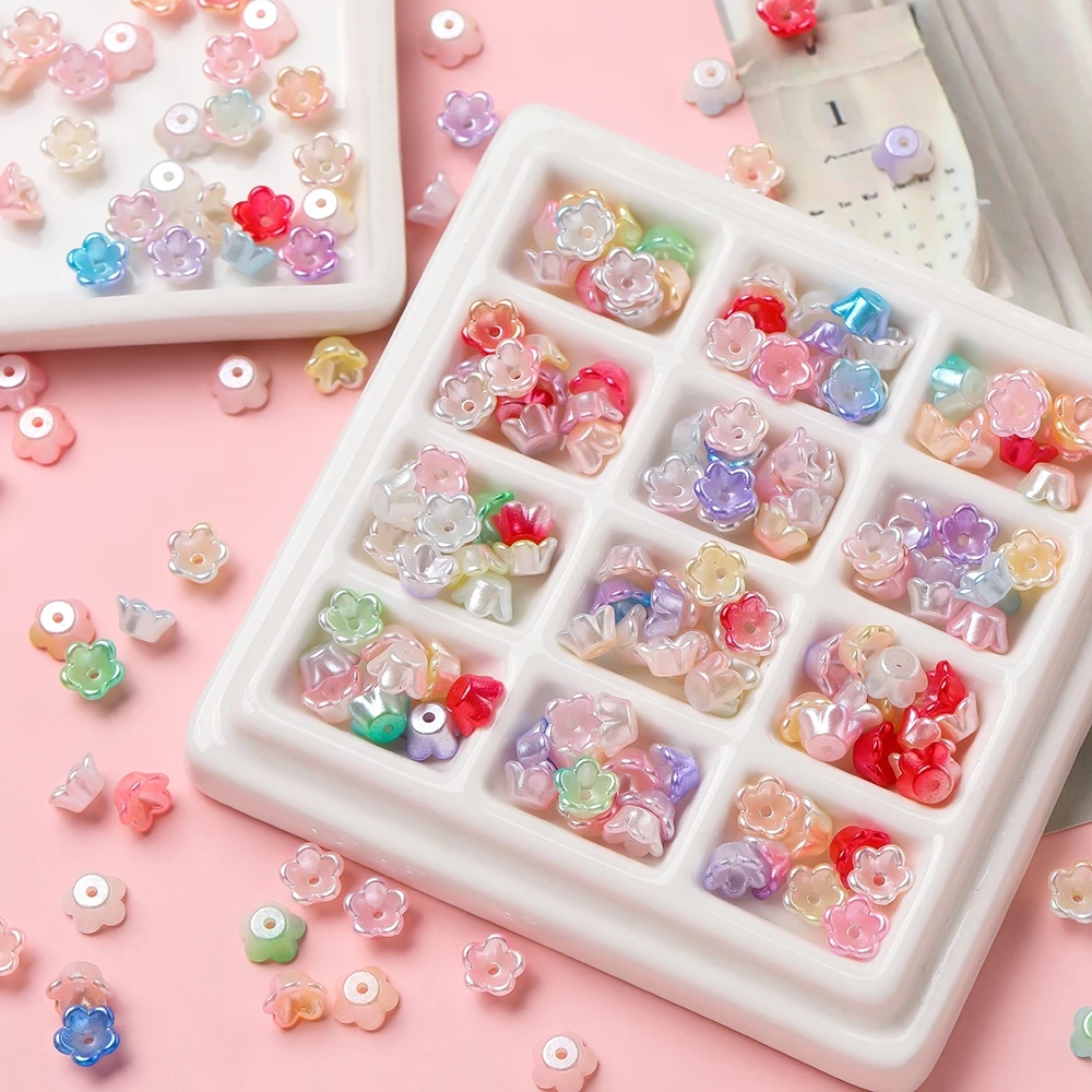 ลูกปัดABS ขนาด8มม. สำหรับเครื่องประดับDIY 50-100ชิ้น ลายLilyoftheValleyและCamellia