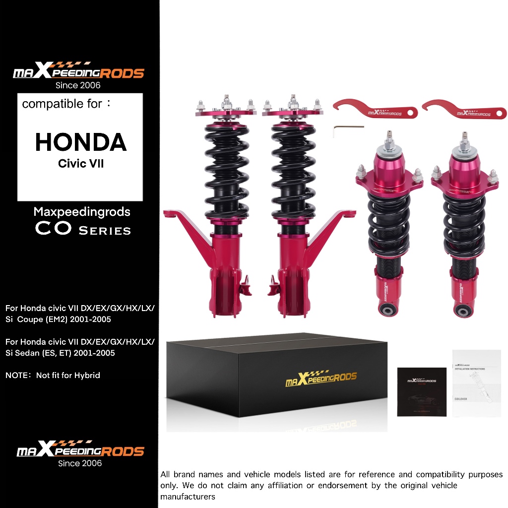 【Honda Civic ปี 2001–2005 】ชุดโช้คอัพสตรัทปรับเกลียว สำหรับ Honda Civic ปี 2001–2005 รุ่น EM2/ES/ET | ปรับความหนืดได้ 24 ระดับ | ค่าโหลดหน้า 10kg หลัง 6kg