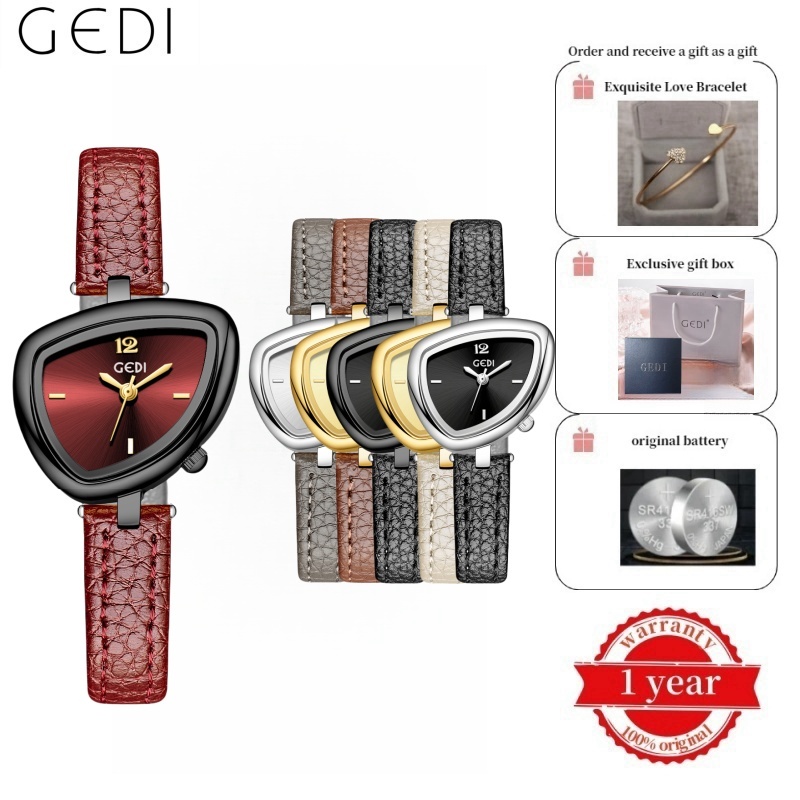 GEDI Triangle Fashion Design สายหนังกันน้ํานาฬิกาผู้หญิง 72007P