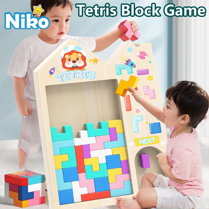 NIKO Tetris Building Block ของเล่นปริศนาการศึกษาในช่วงต้นของเล่นไม้สําหรับเด็กเด็กผู้หญิงของขวัญ