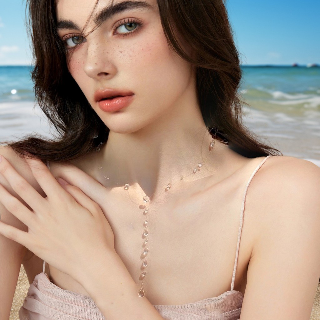 Onetimingstar ง่ายโปร่งใส Water Drop Clavicle Chain เชือกบางลูกปัด sel ต่างหู สร้อยคอ สร้อยข้อมือสำห
