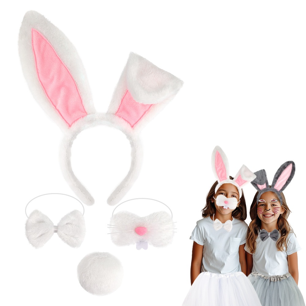 Easter Bunny Ears Headband Bow Tie จมูกหางถุงมือ Tulle กระโปรงสําหรับเด็กคอสเพลย์เครื่องแต่งกาย Props