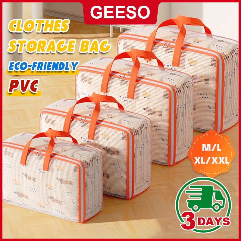 GEESO  PVC Transparent Storage Bag กระเป๋าเก็บผ้า กล่องเก็บของ กระเป๋าเก็บผ้านวม กล่องเก็บของและตะกร้า ถุงเก็บผ้าห่มถุงใส่ผ้านวม PVC手提收纳袋