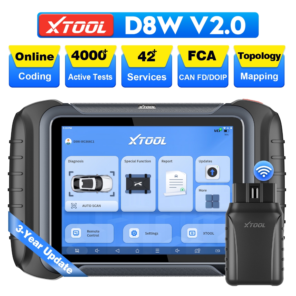 XTOOL D8W OBD2 Scanner Wireless Full System Diagnostic Tool ECU Coding Topology Map 42+ Resets PMI