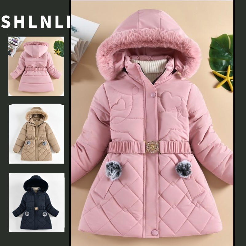 ฤดูใบไม้ร่วงของเด็กผู้หญิงฤดูหนาวหนาขนปลอกคอคลุมด้วยผ้าแจ็คเก็ตผ้าฝ้ายเด็กสบายๆหลวมกลางความยาวเสื้อ