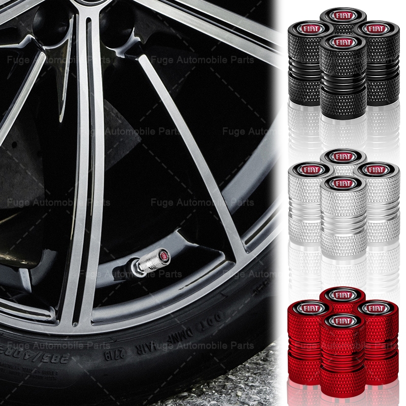 4pcs อลูมิเนียมโลโก้รถยางป้องกันหมวกคู่เกลียวล้อรถ Tyre Stem สําหรับ Fiat Panda Bravo Punto Croma 50