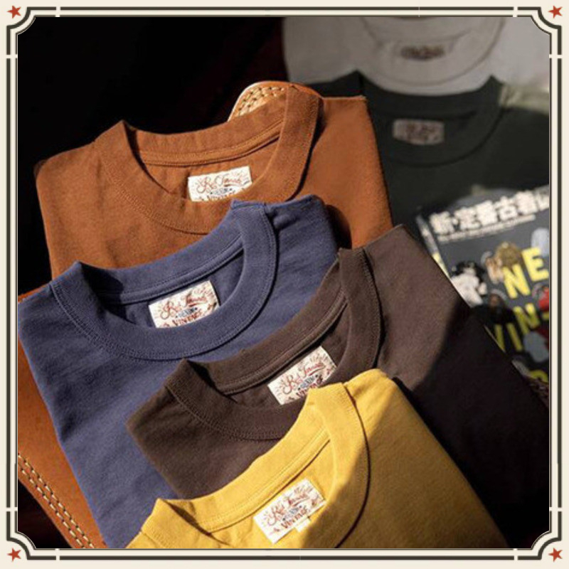 GRND American เสื้อยืดผู้ชายสีทึบฤดูร้อนคอไลน์ขนาดเล็กเสื้อยืดแขนสั้น