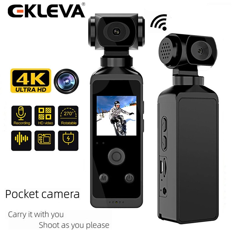 EKLEVA 4K/5K HD Mini Camera Pocket WIFI Outdoor 270°บอดี้แคมหมุนได้พร้อมเคสกันน้ํากีฬาแอ็คชั่นเครื่อ