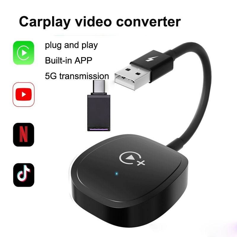 อะแดปเตอร์ไร้สาย 3in1 Carplay และ Youtube Netflix เป็นสติปัญญาในรถยนต์ดั้งเดิม Ai Box ios 12+