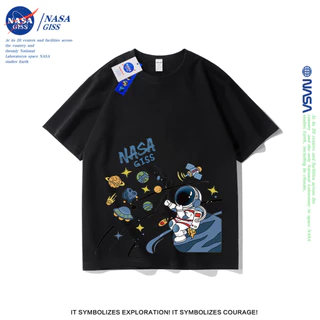 NASA เสื้อยืดชายหญิงแขนสั้น สตรีทฮิปฮอป summer nasaนักบินอวกาศ พิมพ์ลาย คอตตอน คอกลม หลวมและระบายอากาศ