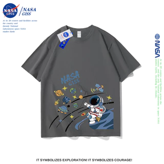 NASA เสื้อยืดชายหญิงแขนสั้น สตรีทฮิปฮอป summer nasaนักบินอวกาศ พิมพ์ลาย คอตตอน คอกลม หลวมและระบายอากาศ