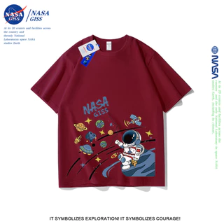 NASA เสื้อยืดชายหญิงแขนสั้น สตรีทฮิปฮอป summer nasaนักบินอวกาศ พิมพ์ลาย คอตตอน คอกลม หลวมและระบายอากาศ