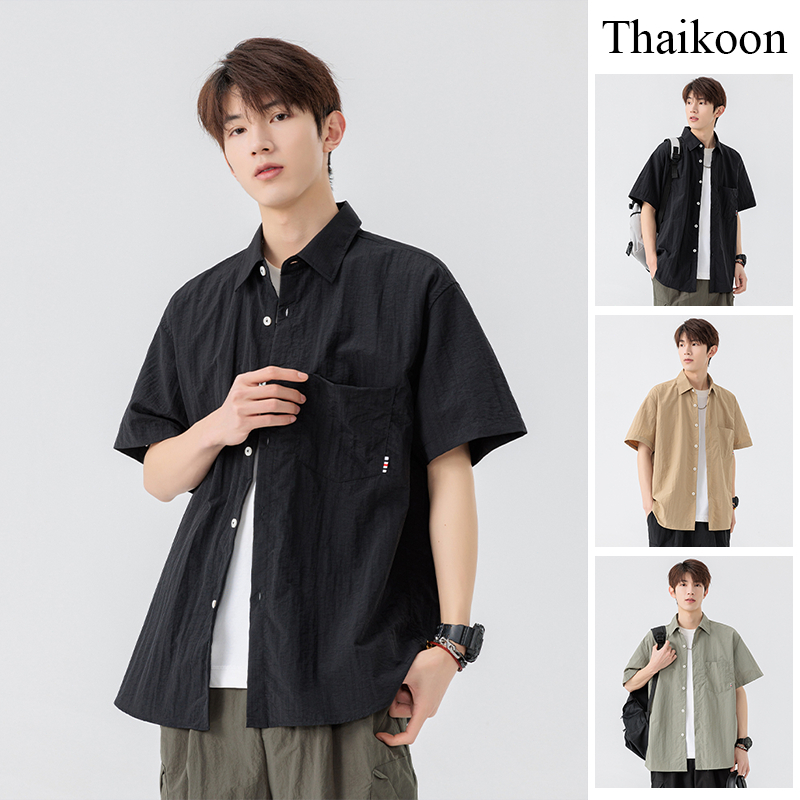 เสื้อคอกลมสไตล์เกาหลีคอเล็ก แขนสั้นหลวมสบาย ผ้านุ่มสะดวกสบาย