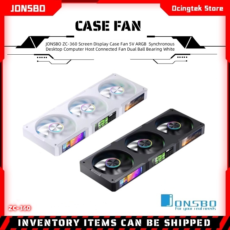 JONSBO ZC-360 หน้าจอพัดลม 5V ARGB Shenguang Synchronous คอมพิวเตอร์เดสก์ท็อปโฮสต์เชื่อมต่อพัดลม Dual Ball Bearing สีขาว