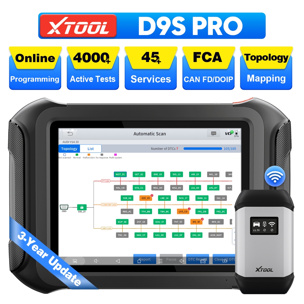 XTOOL D9S PRO OBD2 Scanner All System Diagnostic 45 Resets ECU Programming & Coding Topology Map FCA