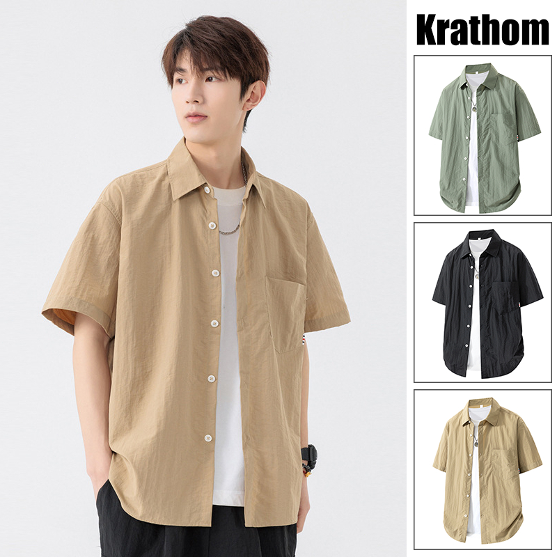 เสื้อเชิ้ตแขนสั้นสไตล์เกาหลี มีซองหน้าอก ดีไซน์กะทันหันสำหรับสวมใส่ในวันสบายๆ