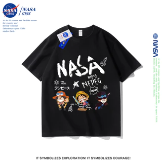 NASA เสื้อยืดชายหญิงแขนสั้น สตรีทฮิปฮอป summer nasaLuffy พิมพ์ลาย คอตตอน คอกลม หลวมและระบายอากาศ