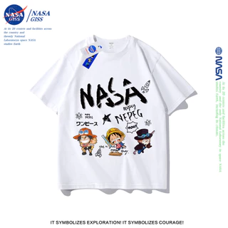 NASA เสื้อยืดชายหญิงแขนสั้น สตรีทฮิปฮอป summer nasaLuffy พิมพ์ลาย คอตตอน คอกลม หลวมและระบายอากาศ