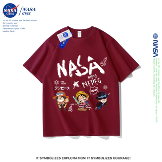 NASA เสื้อยืดชายหญิงแขนสั้น สตรีทฮิปฮอป summer nasaLuffy พิมพ์ลาย คอตตอน คอกลม หลวมและระบายอากาศ