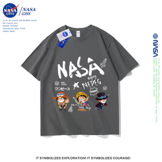 NASA เสื้อยืดชายหญิงแขนสั้น สตรีทฮิปฮอป summer nasaLuffy พิมพ์ลาย คอตตอน คอกลม หลวมและระบายอากาศ