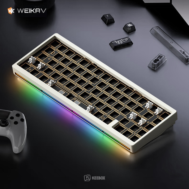 Weikav Nut65 อลูมิเนียม Tri Mode แบบมีสายบลูทูธ 2.4G ปะเก็นชุดคีย์บอร์ดแบบกลไก RGB Light VIA QMK