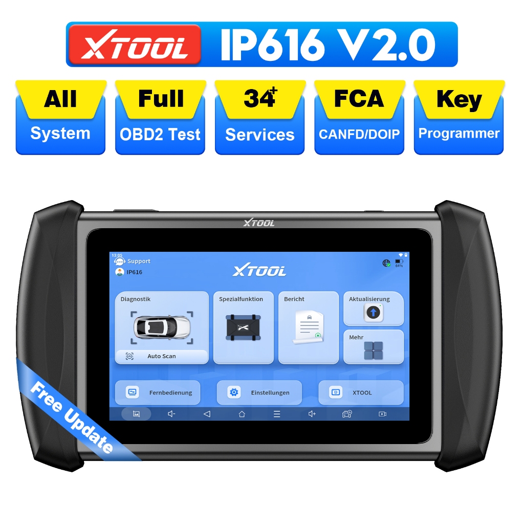 XTOOL IP616 OBD2 Scanner Full System Car Diagnostic Tool 34+Reset Bi-directional FCA Key Programming