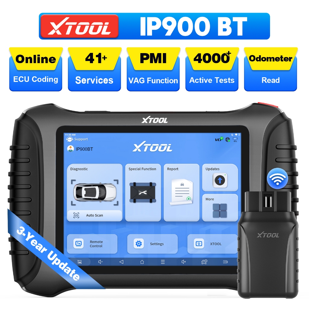 XTOOL IP900BT OBD2 Scanner Full System Diagnosis 41+Reset Odometer Read ECU Coding FCA CAN FD DoIP