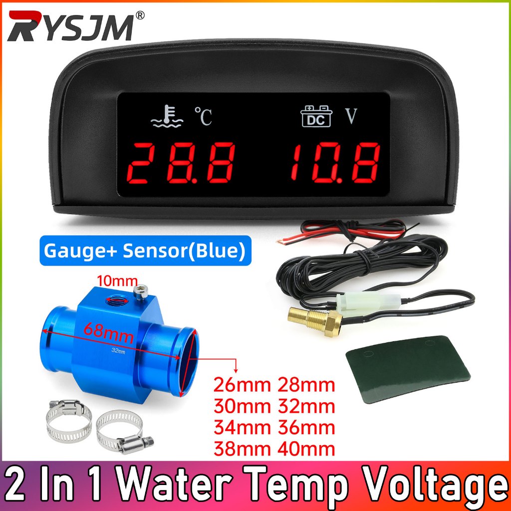 2 in 1 Universal รถ Digital Gauge อุณหภูมิน้ําแรงดันไฟฟ้า 1/8NPT อุณหภูมิน้ํา Sensor อะแดปเตอร์ Universal สําหรับ 12V รถอุปกรณ์เสริม