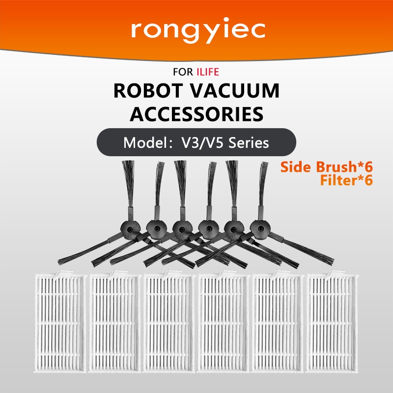 Rongyiec เปลี่ยนกรองหรือ HEPA,แปรงด้านข้างสําหรับเครื่องดูดฝุ่นหุ่นยนต์ ILIFE V3,V3x,V3S,V3L,V3plus,