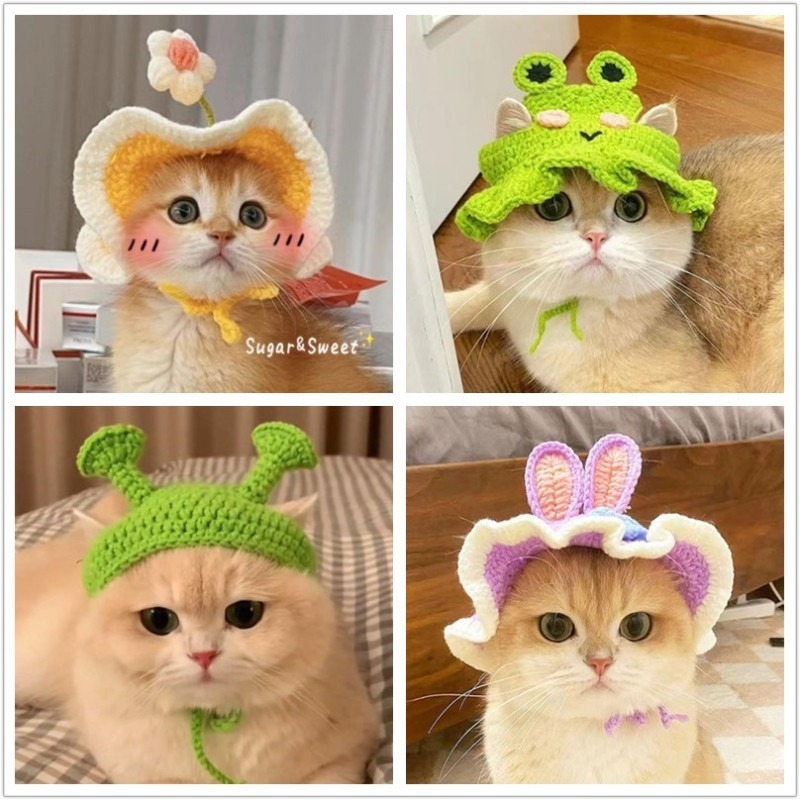 หมวกแมวน่ารักสัตว์เลี้ยงตลกปาร์ตี้คอสเพลย์ Headwear ที่ละเอียดอ่อน Hemming จี้ตกแต่งความยืดหยุ่นถักหมวกอุปกรณ์สัตว์เลี้ยง - รูปที่ 4