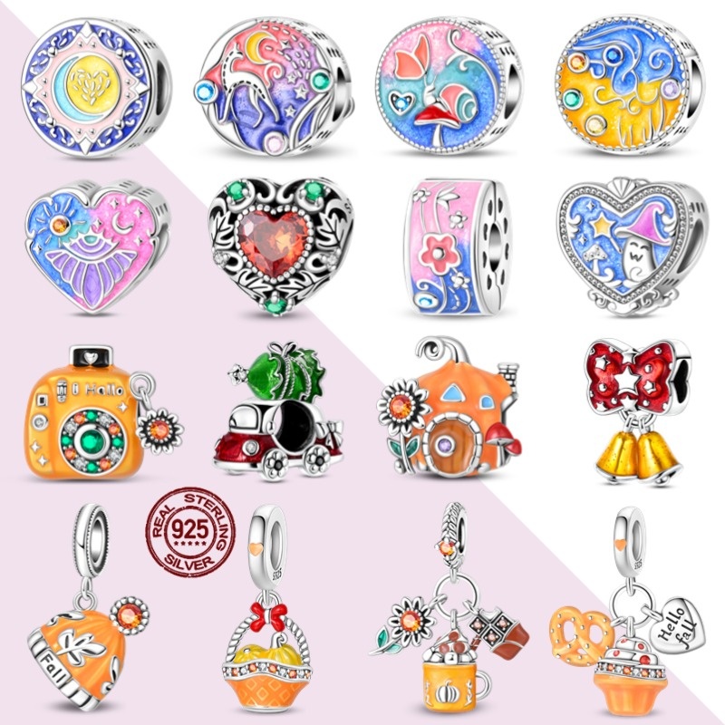 ภาพวาดสีน้ำมันลูกปัด 925 สไตล์ใต้ดาวเต็มฟ้า เหมาะสำหรับสร้อยคอดวงเดือนWoman's Jewelry Gift